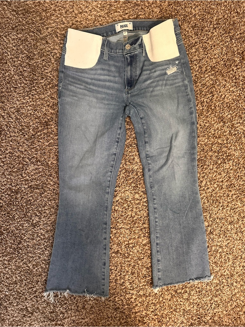 PAIGE Women's Light Blue Frayed Hem Flare Jeans